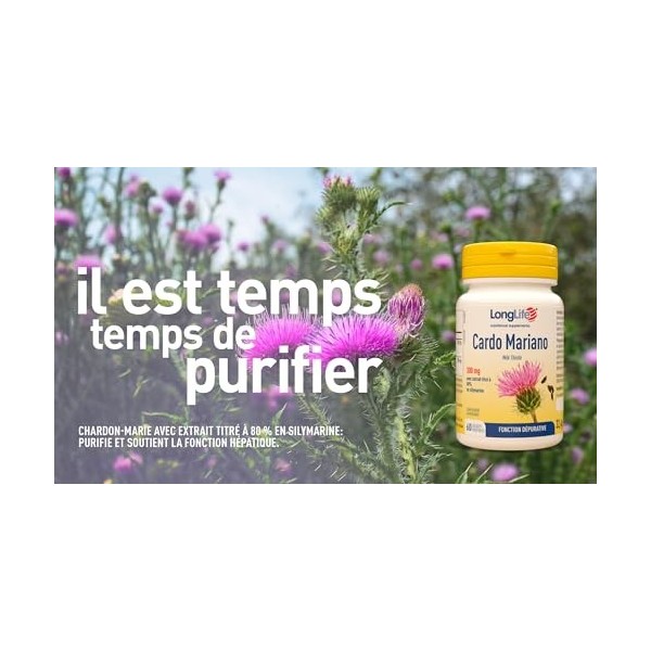 LongLife® Cardo Mariano 300 mg | Extrait végétal de chardon-marie titré à 80% en silymarine | Fonction détoxifiante | 2 mois 
