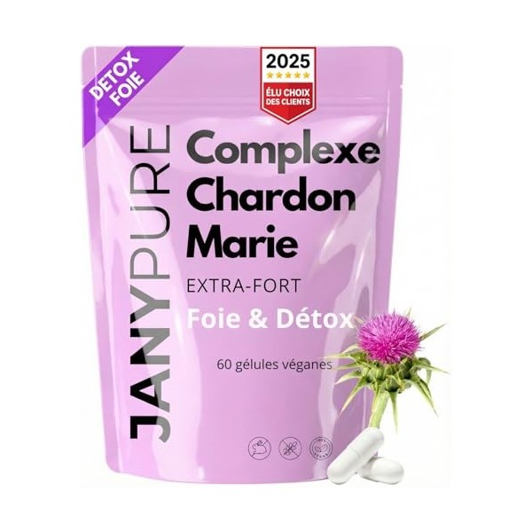 Complexe Chardon Marie 1000mg + Magnésium et Silicium Extra Fort - Régénérant Foie, Protection, Détox, Digestion 60 Gélules V
