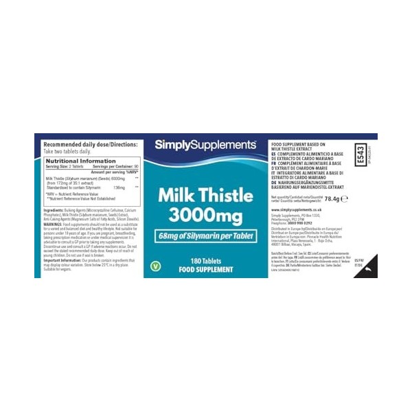 Chardon-Marie 3000mg | 360 Comprimés | Adapté aux Végétaliens |Jusqu’à 6 mois de bienfaits |SimplySupplements