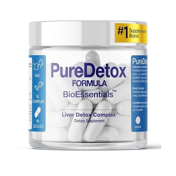 BioEssentials PureDetox® Détox & Réparation du Foie avec 91% Chardon-Marie, Glutathion & NAC – Complément de Soutien Hépatiqu