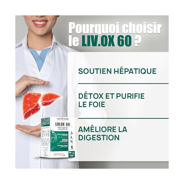 DETOX FOIE LIV.OX® 60 - Détoxifiant Foie, Soutien Hépatique, Stimule la Production de Bile - Chardon Marie Foie Detox, Millep...