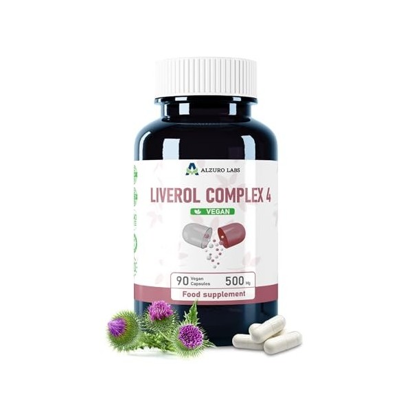 Alzuro Labs Liver Complex 4, 6200 mg, 90 Gélules Véganes | Chardon-Marie Haute Dose, Artichaut, Chanca Piedra & Ortie | Compl