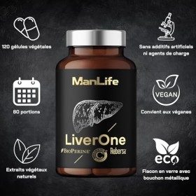 NAC, Choline, Curcuma, Chardon-Marie, Artichaut & Berbérine | 120 gélules | Complément Alimentaire Détox Foie | LiverOne ManL