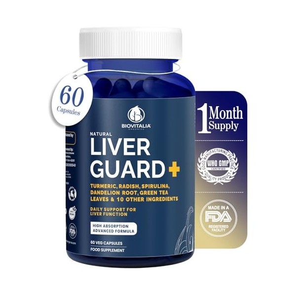 Biovitalia Liver Guard+ Capsules Détox du foie pour la santé du foie et le soutien antioxydant Aide contre la stéatose hépati