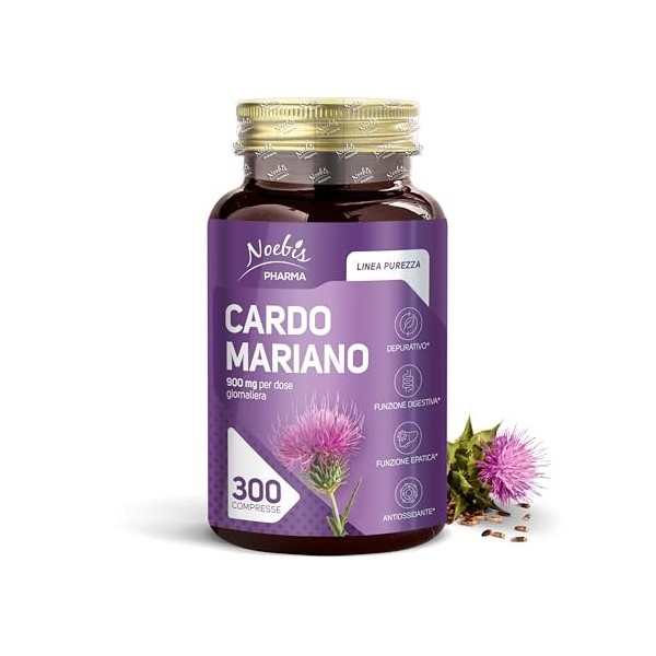 Cardo Mariano Noebis Pharma – Extrait sec avec silymarine – 300 comprimés – Support fonction hépatique, digestive et purifica