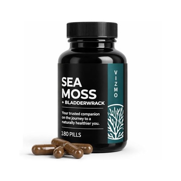 Sea Moss Lot de 180 gélules 100 % naturelles de mer irlandaise et algue végane sans additifs 500 mg Superaliment pour système