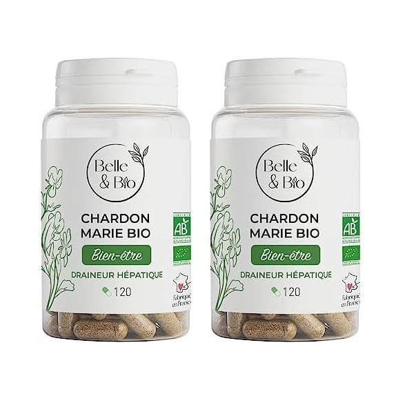 DIGESTION - Chardon Marie Bio - DETOX FOIE - Certifié Ecocert - Pilulier 120 Gélules - Fabriqué en FRANCE Lot de 2 Chardon-m...