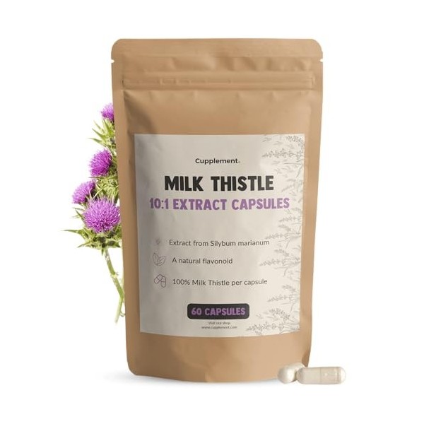 Cupplement Milk Thistle 60 Capsules 10:1 Extrait - Chardon Marie - Sans thé, ni sachet de thé, ni teinture - Graines de Chard
