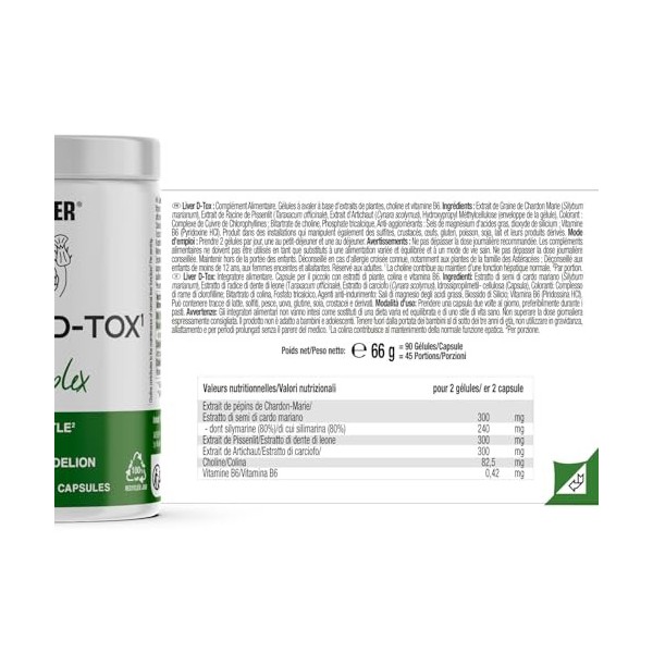 Weider Liver D-Tox Complex 90 gélules Complexe d’extraits de Chardon-Marie avec 80% de Silymarine, Pissenlit et Artichaut, 