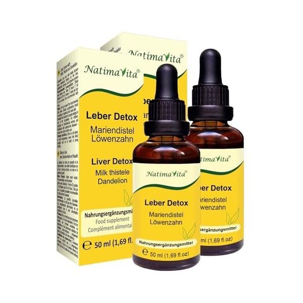 Détox du foie Chardon-Marie et Pissenlit – 2 x 50 ml – Détoxifiant et régénérant pour le foie, la vésicule biliaire et le sys...