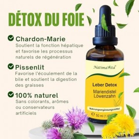 Détox du foie Chardon-Marie et Pissenlit – 2 x 50 ml – Détoxifiant et régénérant pour le foie, la vésicule biliaire et le sys...