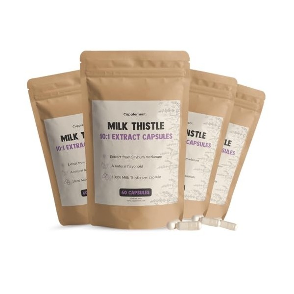 Cupplement 240 Capsules de chardon-Marie 10:1 Extrait 3+1 Gratuit - Chardon Marie - Sans Thé, Sachets de Thé, Teinture - Grai