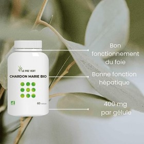 CHARDON-MARIE BIO - 60 gélules - Le Pré Vert - Complément Alimentaire de 50 gélules - Troubles Hépatiques et Biliaires - Fabr