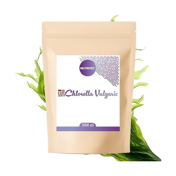 Nutritec 100 % Chlorella Vulgaris 1000 comprimés – 500 mg dalgue par presslinge sans additifs, hautement dosé, végétalien – 