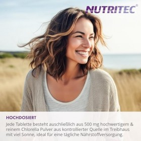 Nutritec 100 % Chlorella Vulgaris 1000 comprimés – 500 mg dalgue par presslinge sans additifs, hautement dosé, végétalien – 