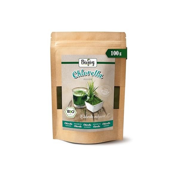 Biojoy Poudre de Chlorella BIO 100 g , Naturelle et sans additifs Chlorella vulgaris L. Chlorelle