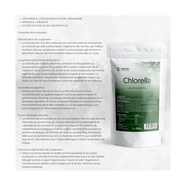 Chlorella Poudre - 250 g Doypack - Poudre verte pour nettoyage du corps - Végétalien, sans lactose et sans gluten, sans addit