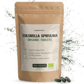 Cupplement Spirulina Chlorella 300 comprimés dalgues 500 MG par comprimé Organic - No Capsule, Flakes or Powder - Algae - Su