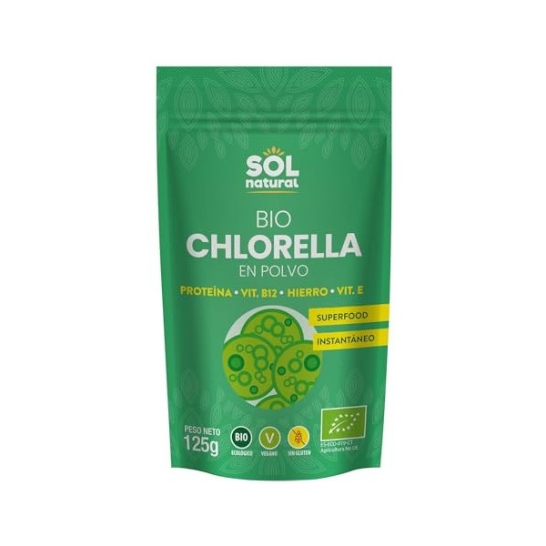 SOLNATURAL CHLORELLA polvo 125gr. BIO – peut être utilisé régulièrement selon les besoins individuels, produit spécialisé pou
