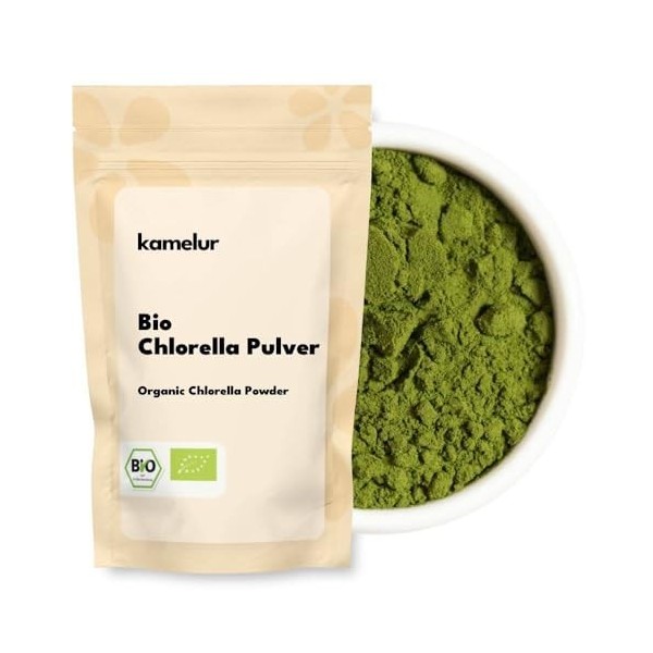 Kamelur Chlorelle en poudre verte bio - 500 g - Poudre dalgues Chlorelle - Poudre végétalienne bio