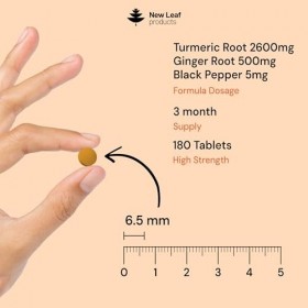 New Leaf 180 Comprimés de Curcuma avec Gingembre et Poivre Noir, Complément de Curcuma Actif 2 600 mg, 95% dExtrait de curcu