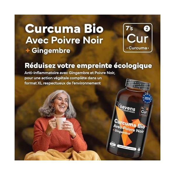Curcuma Bio Gélule Anti Inflammatoire avec Gingembre et Poivre Noir – 1410 mg par Dose – 365 Gélules – Format XL Éco – Complé