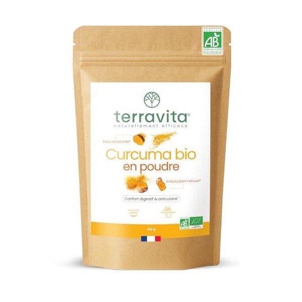 Curcuma BIO Premium en Poudre 250g | Jusqu’à 5% de Curcumine | Articulations, Mobilité, Digestion, Peau | Sans Gingembre, San