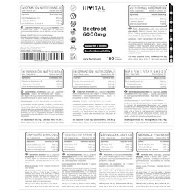 Betterave 6000 mg. 180 gélules vegan pour 6 mois de traitament. Extrait Naturel de Beetroot. Fabriqué en Europe par HIVITAL