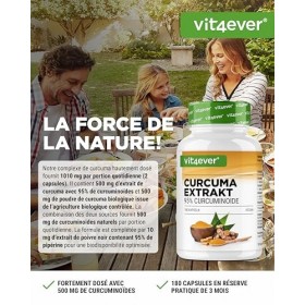 vit4ever Extrait de Curcuma hautement dosé - 180 Gélules - 500 mg de Curcumine par portion journalière - 95% de Curcumine – E