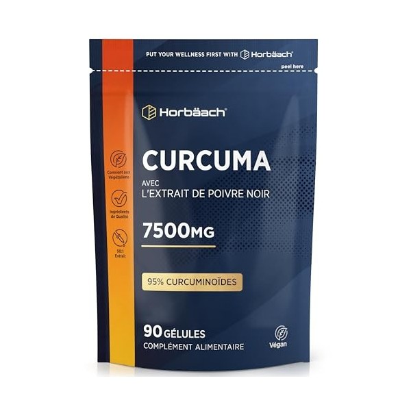 Curcuma Gelules 7500mg | Haute Résistance | Curcumine con Poivre Noir | Turmeric Curcumin with Black Pepper | Horbaach
