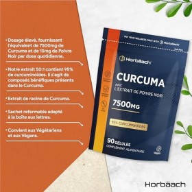 Curcuma Gelules 7500mg | Haute Résistance | Curcumine con Poivre Noir | Turmeric Curcumin with Black Pepper | Horbaach