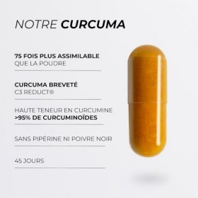 Curcuma Gélules - CUURE - Brevet C3 Reduct® 75 Fois Plus Biodisponible que la Poudre - Haute Teneur en Curcumine - Sans Pipér