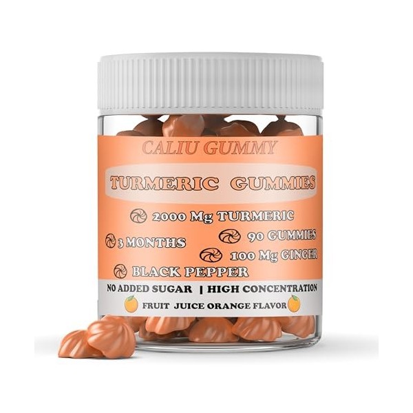 Curcuma 2000 mg avec Gingembre et Poivre Noir – Gommes à Mâcher Haute Concentration en Curcuminoïdes – Complément Alimentaire