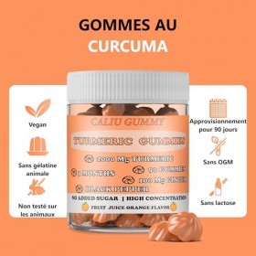 Curcuma 2000 mg avec Gingembre et Poivre Noir – Gommes à Mâcher Haute Concentration en Curcuminoïdes – Complément Alimentaire
