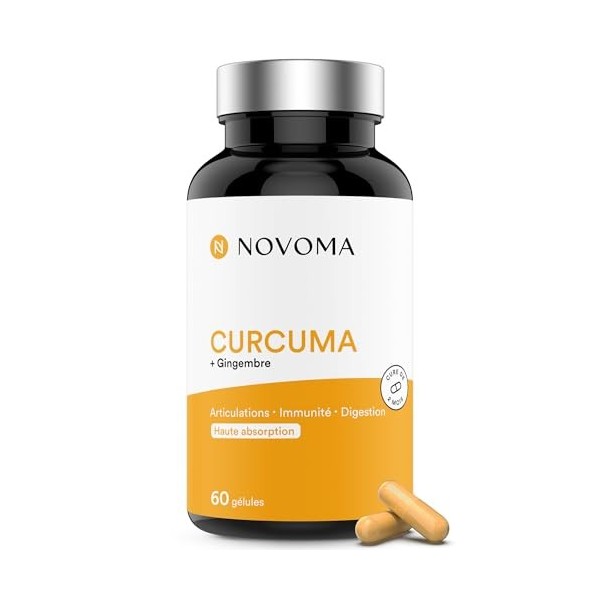 NOVOMA Curcuma 300mg Breveté Meriva®, avec Gingembre, Soutient la Digestion et le Confort Articulaire, Haute Teneur en Curcum