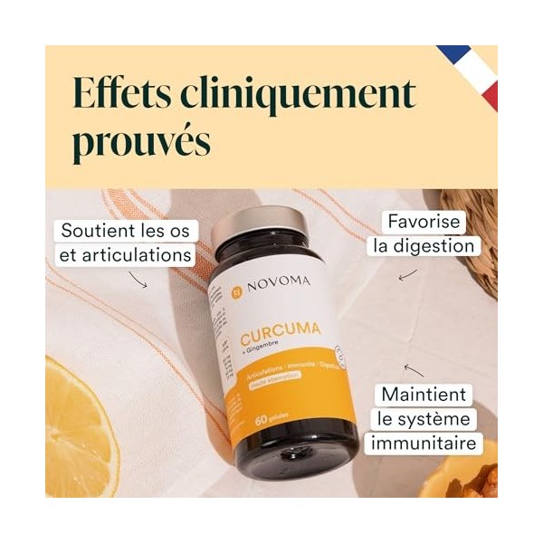 NOVOMA Curcuma 300mg Breveté Meriva®, avec Gingembre, Soutient la Digestion et le Confort Articulaire, Haute Teneur en Curcum