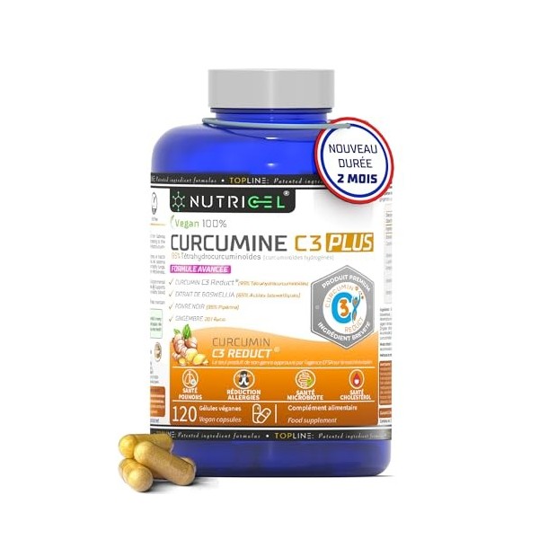 Curcuma C3 Reduct® brevetée avec Extrait de Boswellia, Gingembre et Poivre Noir, Puissant Anti-inflammatoire et Antioxydant N