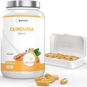 Curcuma Forte - 365 gélules - 4500 mg par portion quotidienne - pilulier inclus - Hautement dosé - Vegan - Poivre noir - Test