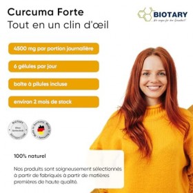 Curcuma Forte - 365 gélules - 4500 mg par portion quotidienne - pilulier inclus - Hautement dosé - Vegan - Poivre noir - Test