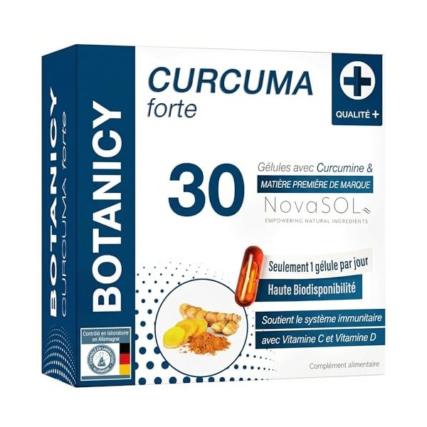 Botanicy CURCUMA FORTE - Gélules de Curcuma - Curcumine liquide NovaSOL®, Vitamines C et D - Soutien à la Santé - À haute dos