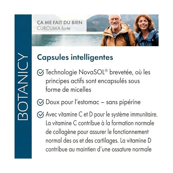 Botanicy CURCUMA FORTE - Gélules de Curcuma - Curcumine liquide NovaSOL®, Vitamines C et D - Soutien à la Santé - À haute dos