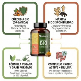 Curcuma Bio en Gélules avec Gingembre et Poivre Noir – 250 Gélules | Curcumine & Pipérine | Avec Probiotiques 200 Millions d