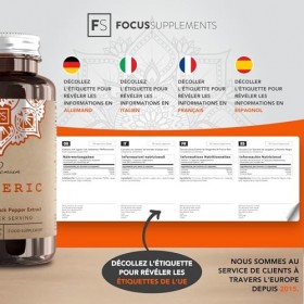 FS Curcuma | 180 Capsules de Curcuma et de Poivre Noir - 1350 mg de Turmeric, 10 mg de Poivre noir et 140 mg de Gingembre par