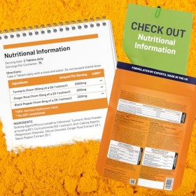 Comprimés de curcuma 5400 mg avec poivre noir et gingembre – Suppléments de curcuma 95% curcumine | 150 comprimés faciles à a