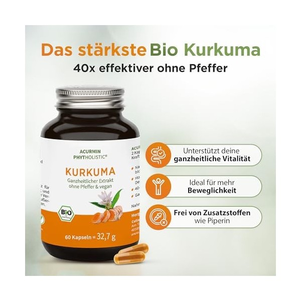 Capsules de curcuma bio les plus puissantes – 40 fois plus efficaces – 15 000 mg de curcuma en poudre par jour – Sans poivre