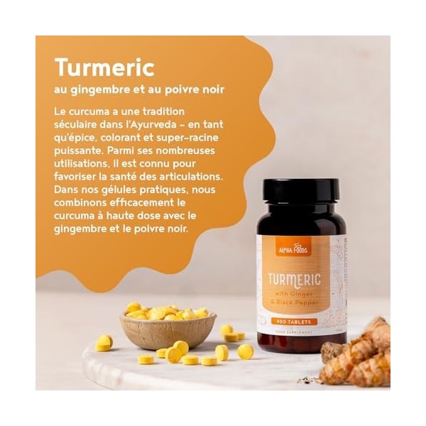 Curcuma 2500mg avec poivre noir piperine & gingembre | 400 comprimés de curcumine | Hautement dosés et absorption | Vegan |