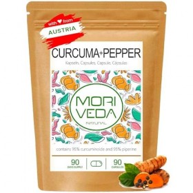 Capsules de curcuma au poivre - extrait de 10 000 mg de curcuma, curcumine et pipérine - approvisionnement de 3 mois - végéta