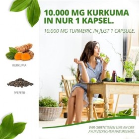 Capsules de curcuma au poivre - extrait de 10 000 mg de curcuma, curcumine et pipérine - approvisionnement de 3 mois - végéta
