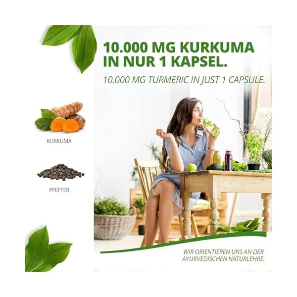 Capsules de curcuma au poivre - extrait de 10 000 mg de curcuma, curcumine et pipérine - approvisionnement de 3 mois - végéta