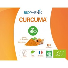 Biophénix Curcuma Bio 180 Gélules - Complément Alimentaire BIO 100% Naturel à Base de Végétaux - Contribue à la Santé des Art